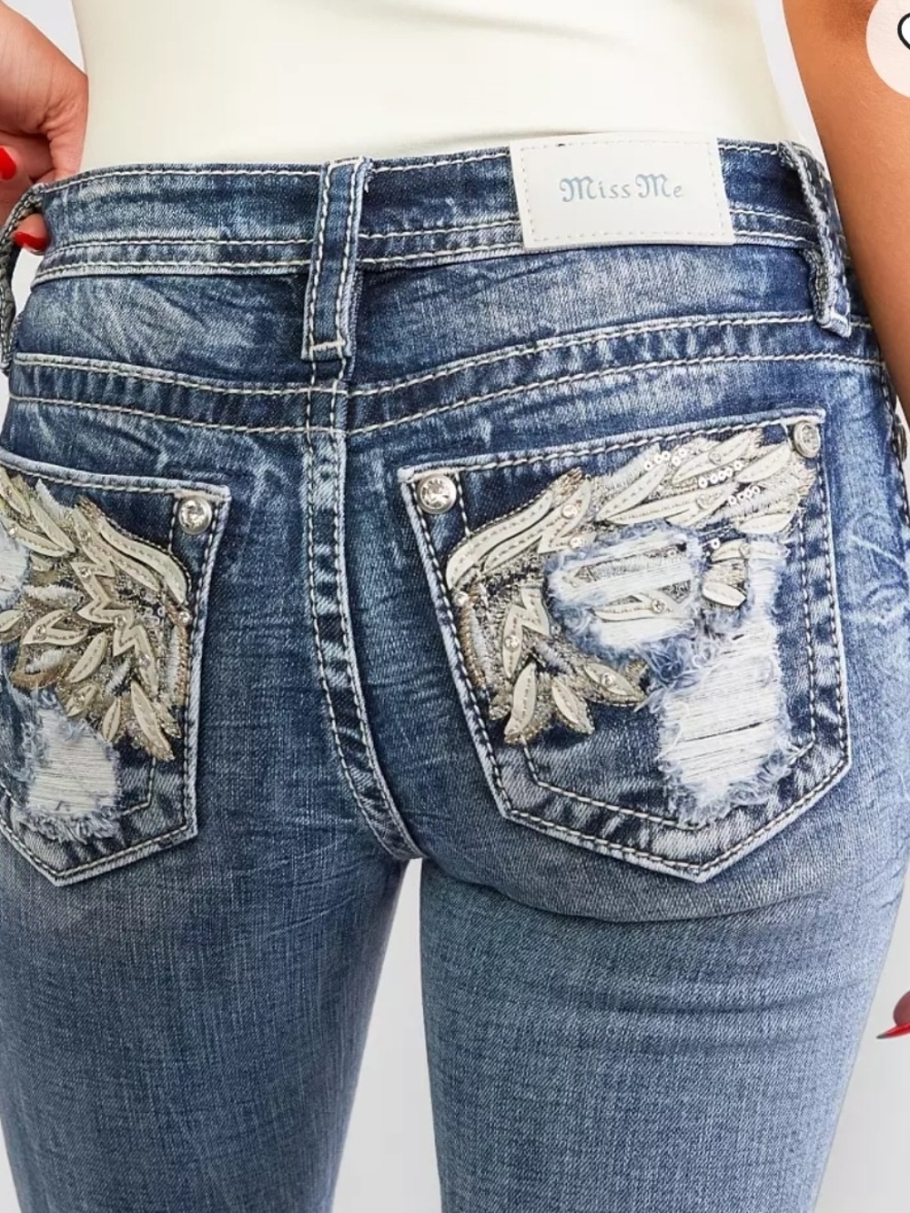 Miss Me Angel Wing Pocket Bootcut Jeans Womens 30 Mid Rise Stretch Bling Y2K